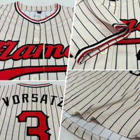Custom Baseball Jersey - Cream Black Pinstripe Red Black-White Authentic