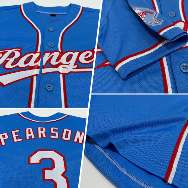 Custom Baseball Jersey - Light Blue White-Red Authentic