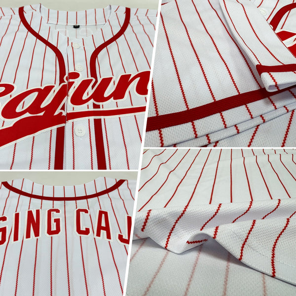 Custom Baseball Jersey - White Red Pinstripe Red Authentic