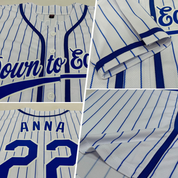Custom Baseball Jersey - White Royal Pinstripe Royal Authentic