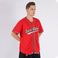 Custom Baseball Jersey - Red White-Black
