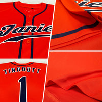 Custom Baseball Jersey - Orange Navy-White Authentic