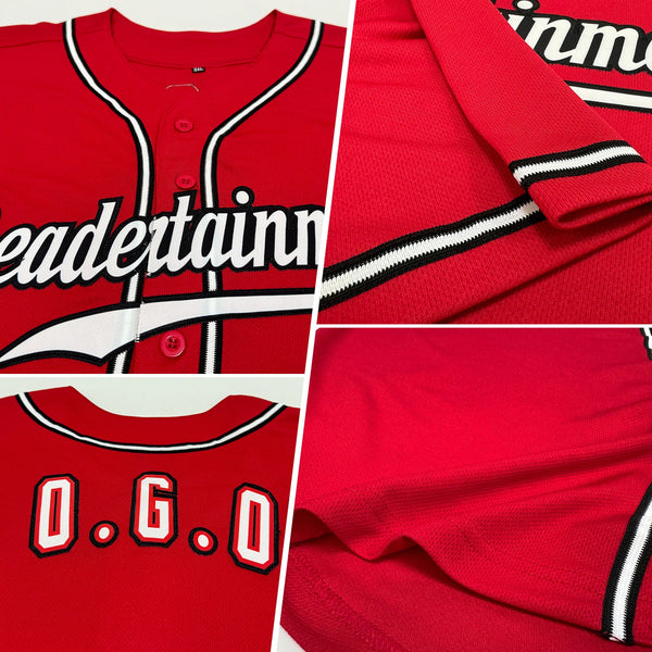 Custom Baseball Jersey - Red White-Black Authentic
