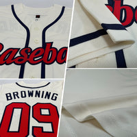 Custom Baseball Jersey - Cream Red-Navy Authentic