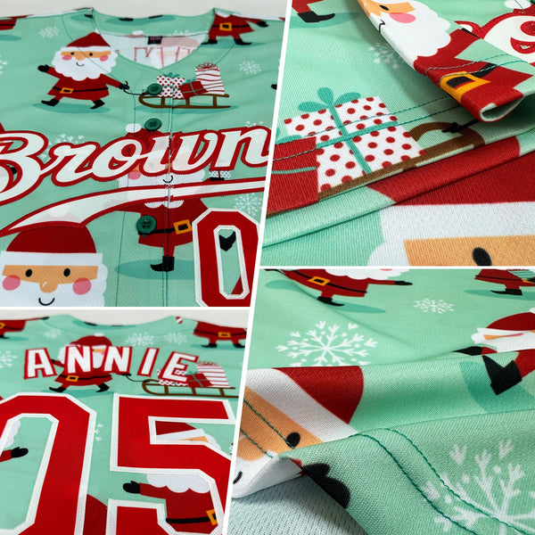 Custom Baseball Jersey - Green Red-White Christmas 3D Authentic