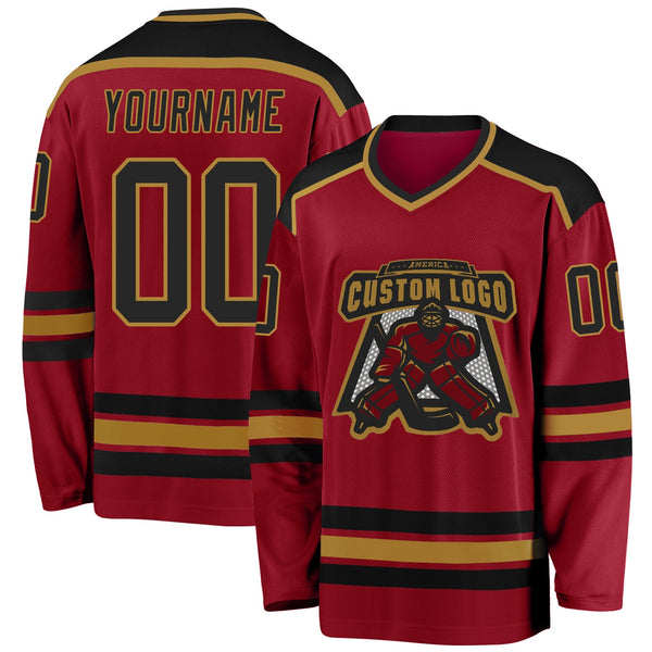 Custom Hockey Jersey - Maroon Black-Old Gold