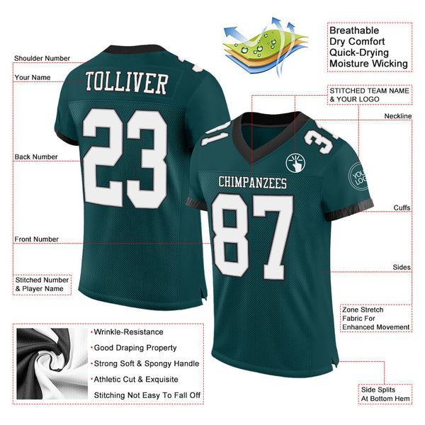 Custom Football Jersey - Midnight Green White Gray-Black Mesh Authentic