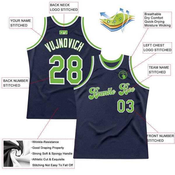 Custom Basketball Jersey - Navy Neon Green-White Authentic Throwback