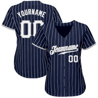 Custom Baseball Jersey - Navy White Pinstripe White-Gray Authentic