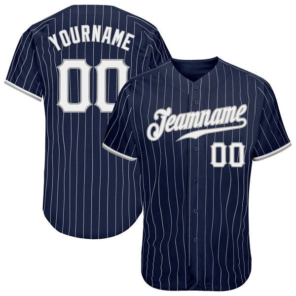 Custom Baseball Jersey - Navy White Pinstripe White-Gray Authentic