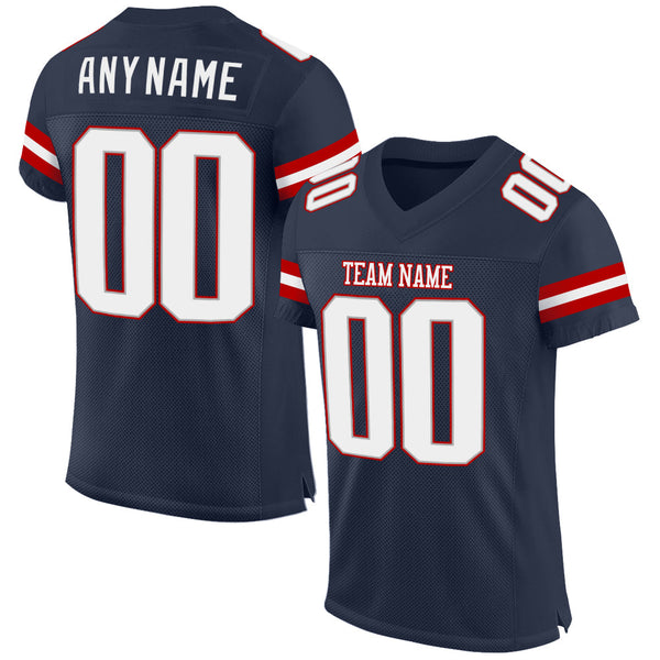 Custom Football Jersey - Navy White-Red Mesh Authentic