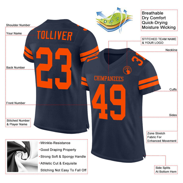 Custom Football Jersey - Navy Orange Mesh Authentic