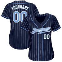 Custom Baseball Jersey - Navy White Pinstripe Light Blue-White Authentic