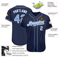 Custom Baseball Jersey - Navy White Pinstripe Light Blue-White Authentic