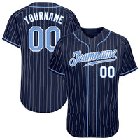 Custom Baseball Jersey - Navy White Pinstripe Light Blue-White Authentic