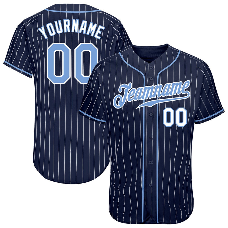 Custom Baseball Jersey - Navy White Pinstripe Light Blue-White Authentic
