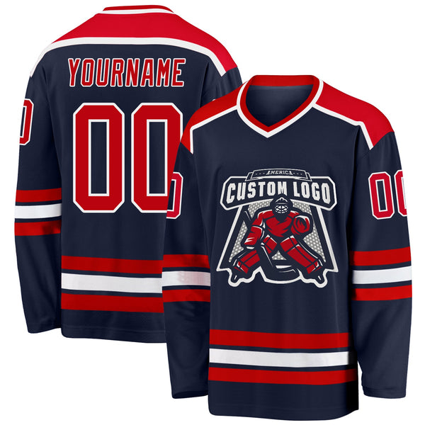 Custom Hockey Jersey - Navy Red-White