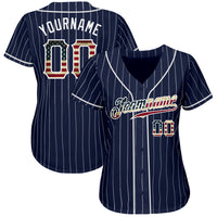 Custom Baseball Jersey - Navy White Pinstripe Vintage USA Flag-White Authentic