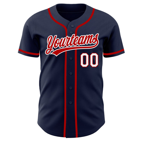 Custom Baseball Jersey - Navy Red-White Authentic