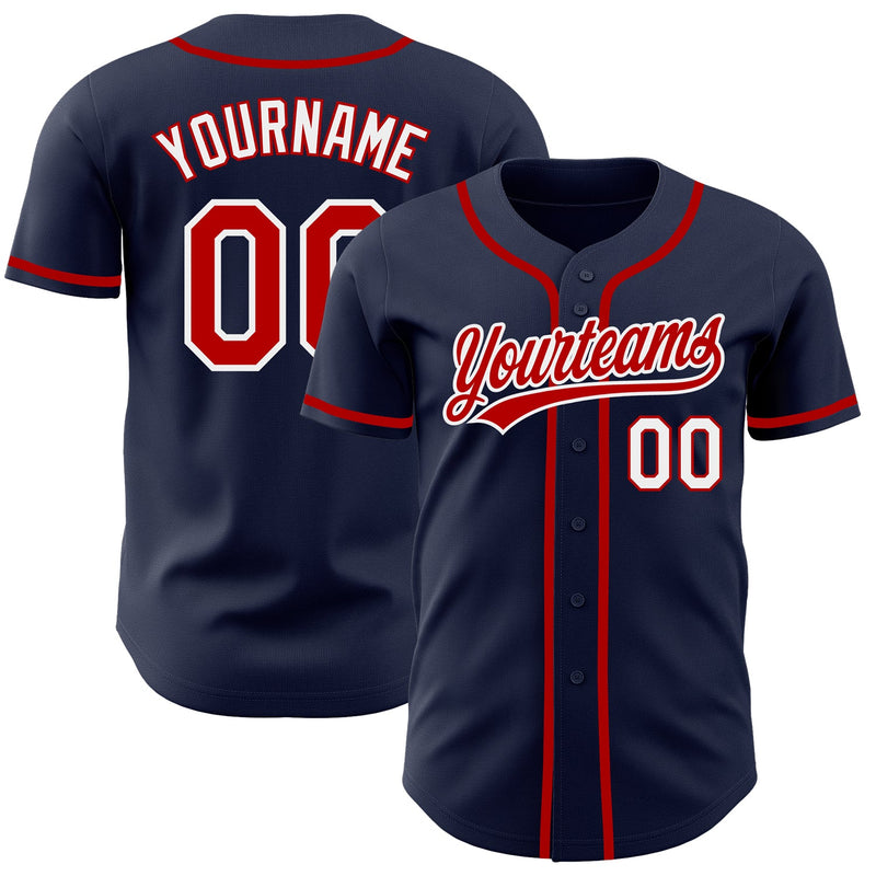 Custom Baseball Jersey - Navy Red-White Authentic