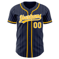 Custom Baseball Jersey - Navy White Pinstripe Gold Authentic
