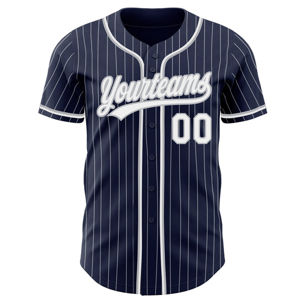 Custom Baseball Jersey - Navy White Pinstripe White-Gray Authentic