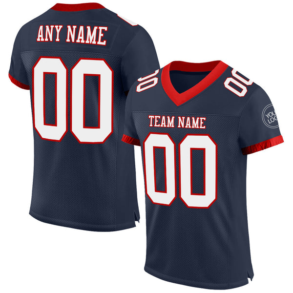 Custom Football Jersey - Navy White-Red Mesh Authentic