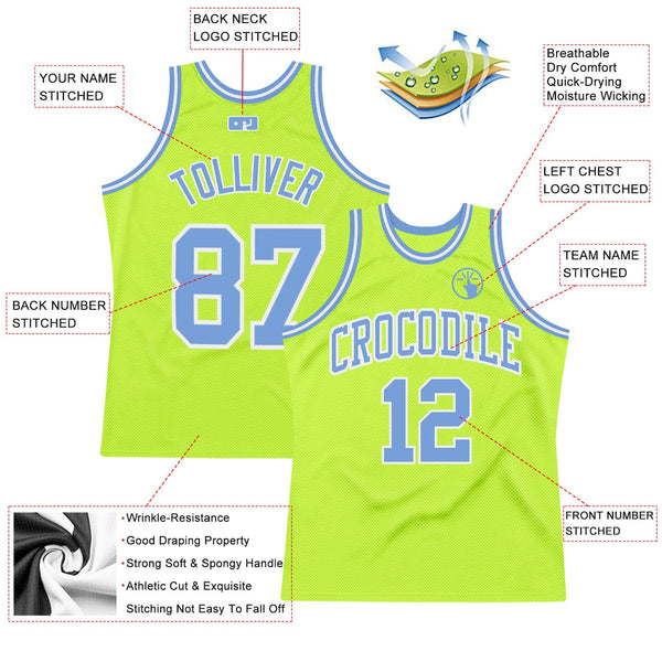 Custom Basketball Jersey - Neon Green Light Blue-White Authentic Throwback
