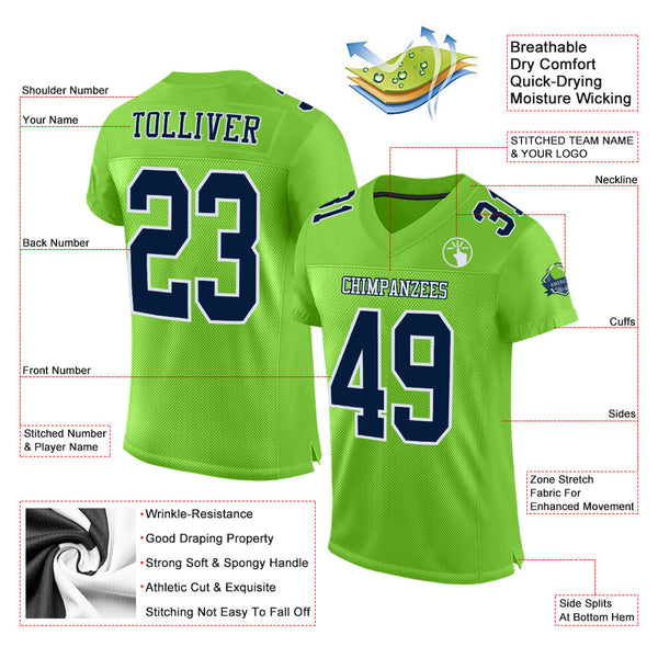 Custom Football Jersey - Neon Green Navy-White Mesh Authentic