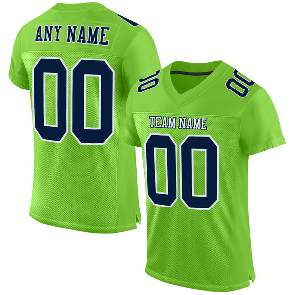 Custom Football Jersey - Neon Green Navy-White Mesh Authentic