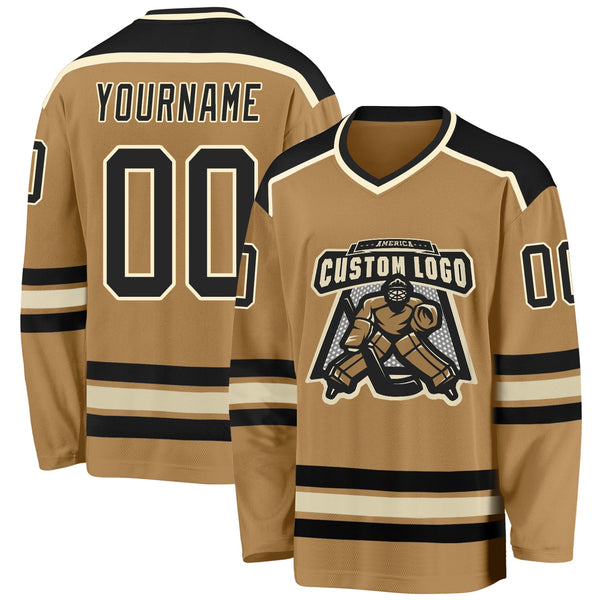 Custom Hockey Jersey - Old Gold Black-Cream