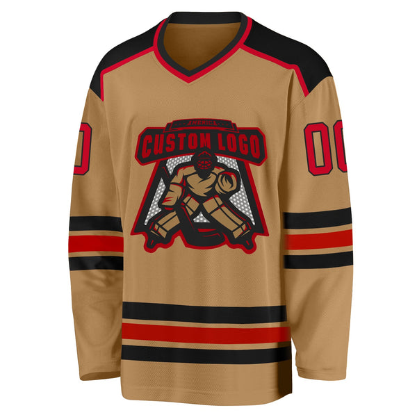 Custom Hockey Jersey - Old Gold Red-Black