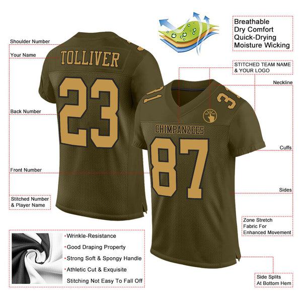 Custom Football Jersey - Olive Old Gold-Black Mesh Authentic Salute To Service