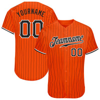 Custom Baseball Jersey - Orange Black Pinstripe Black-White Authentic