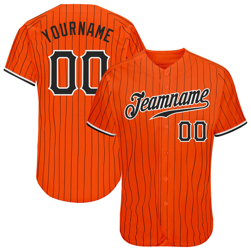 Custom Baseball Jersey - Orange Black Pinstripe Black-White Authentic