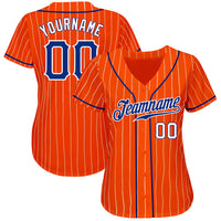 Custom Baseball Jersey - Orange White Pinstripe Royal-White Authentic