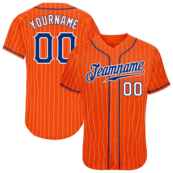 Custom Baseball Jersey - Orange White Pinstripe Royal-White Authentic