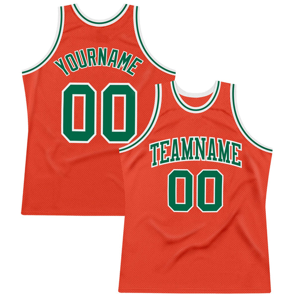 Custom Basketball Jersey - Orange Kelly Green-White Authentic Throwback