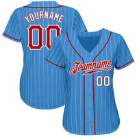 Custom Baseball Jersey - Powder Blue White Pinstripe Red-White Authentic