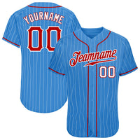 Custom Baseball Jersey - Powder Blue White Pinstripe Red-White Authentic