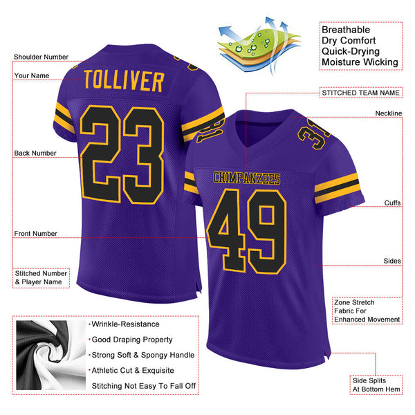 Custom Football Jersey - Purple Black-Gold Mesh Authentic