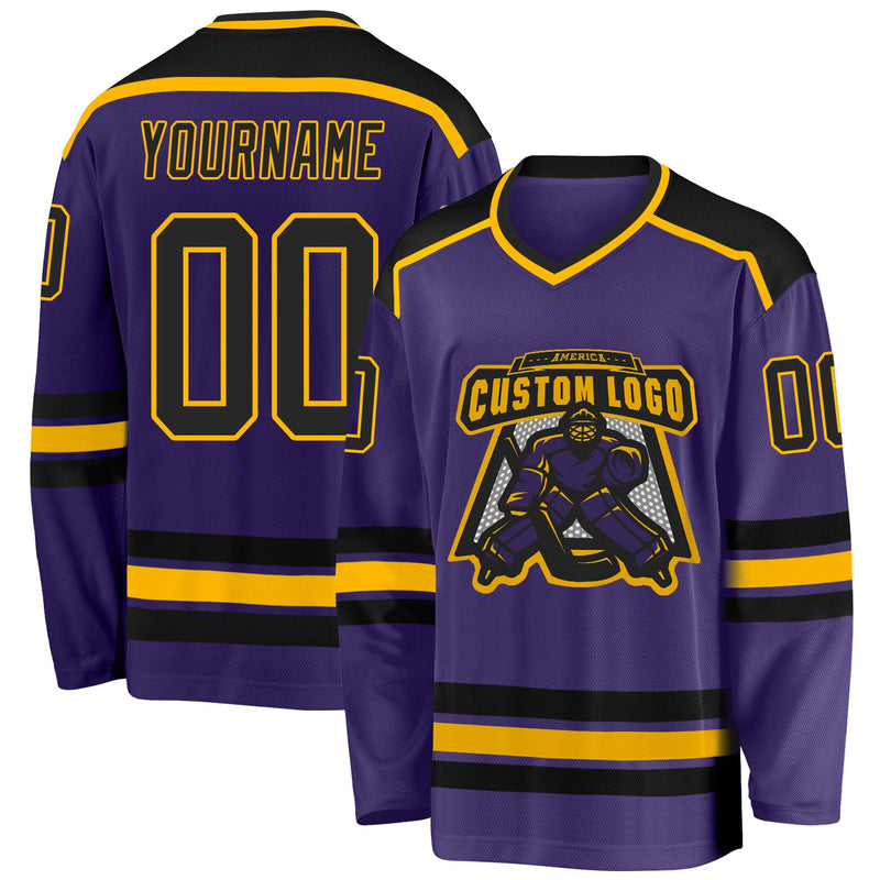 Custom Hockey Jersey - Purple Black-Gold