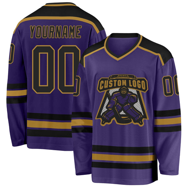 Custom Hockey Jersey - Purple Black-Old Gold