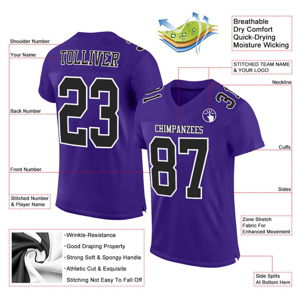 Custom Football Jersey - Purple Black-White Mesh Authentic