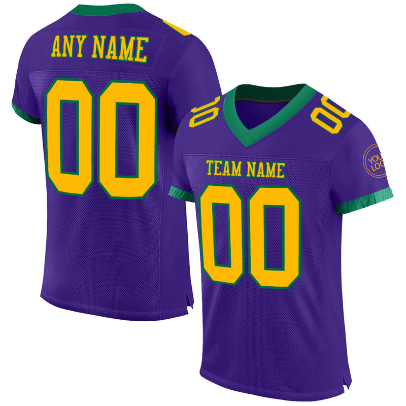Custom Football Jersey - Purple Gold-Kelly Green Mesh Authentic