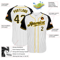 Custom Baseball Jersey - White Black Pinstripe Black-Gold Authentic Raglan Sleeves