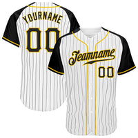 Custom Baseball Jersey - White Black Pinstripe Black-Gold Authentic Raglan Sleeves