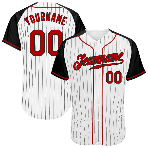 Custom Baseball Jersey - White Black Pinstripe Red-Black Authentic Raglan Sleeves