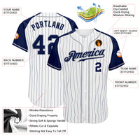 Custom Baseball Jersey - White Navy Pinstripe Navy-Gray Authentic Raglan Sleeves