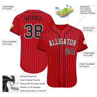 Custom Baseball Jersey - Red White Pinstripe Black-White Authentic